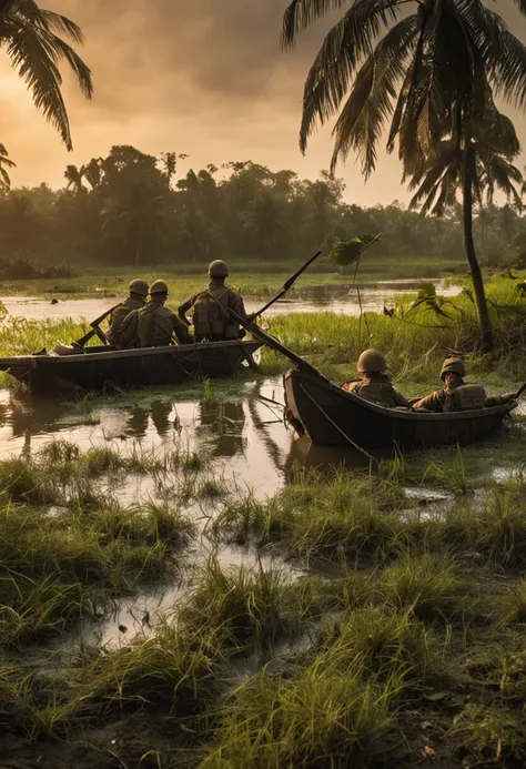 English soldiers in the swamps Ramree Island in Burma