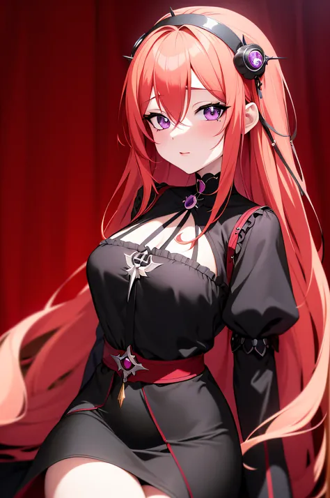 (masterpiece), best quality, expressive eyes, perfect face, Absurdity, High Resolution, Ultra Detail, anime girl with long white hair and black outfit posing for picture, anime goddess, female anime character, red haired deity, anime visual of a cute girl,...