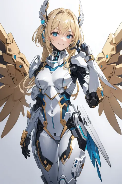 (​master piece, Best Quality),  Intricate details, valkyrie, happy smile, laugh, hand up, looking at viewer, Feather Headgear, Valhalla
1girl in, Solo, portrait, Tentacle ash blonde hair, mini wings, single thighhigh, Independent single sleeve, gloves,
 me...