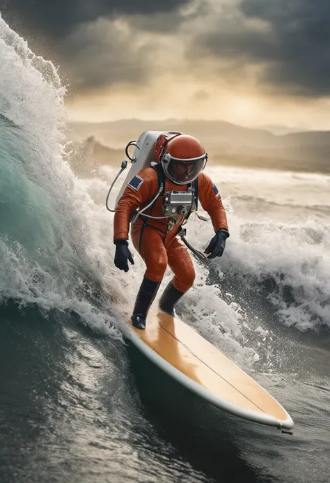 astronauta surfando na prancha de surf