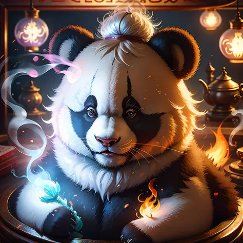 Panda on incense，head portrait