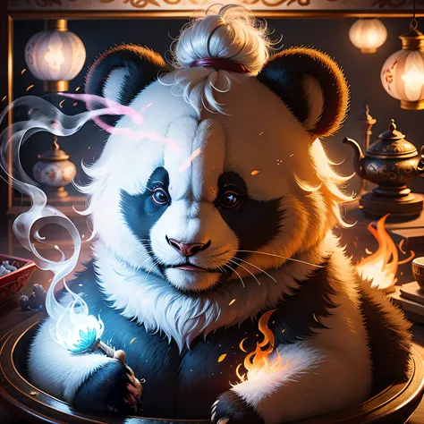 Panda on incense，head portrait