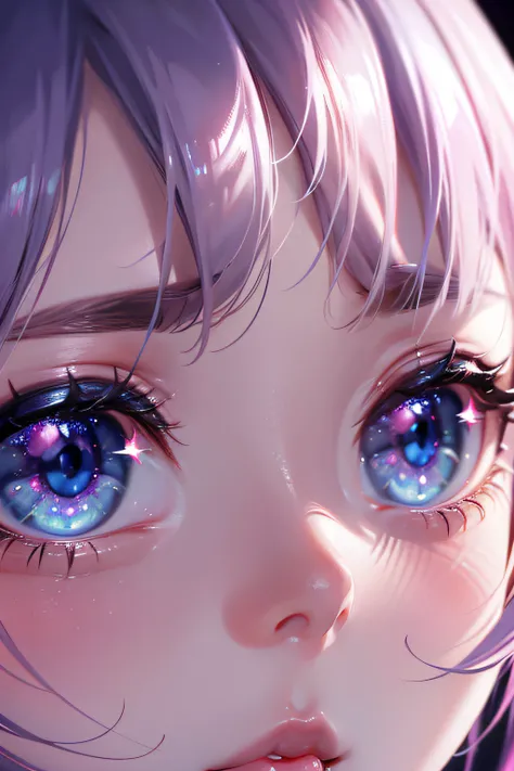 1 girl, Blue eyes, eyes close up, pink reflections,