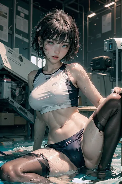 (Unity 16K wallpaper, Masterpiece, Best quality, Ultra-detailed, Extremely detailed CG, Caustics, Cinematic lighting, Detailed, Beautiful detailed eyes, Solo,On the floor),超高分辨率, Fine skin、Sexy,curby,NSFW,(School swim wear:1.3), Large breasts, 23 years old...