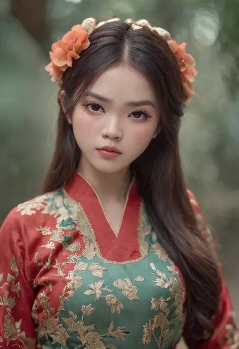 Vietnamese、drooing eyes、Long hairstyle、Little Fat Woman、Grumpy face、Ao Dai