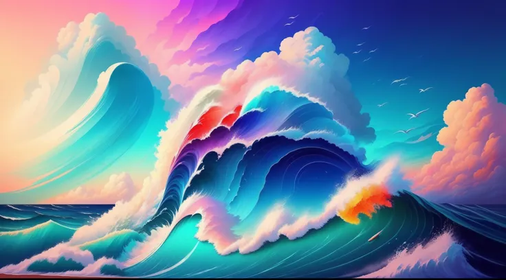 sea, wave, no manned, sky, colorful cloud