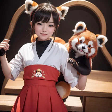 (8K、RAW Photos、top-quality、​masterpiece:1.5)、(realisitic、Photorealsitic:1.5)、ultra-detailliert、超A high resolution、lighting like a movie、(((Idol who loves red pandas)))、(((Japan 16 year old girls)))、(((Wearing a cute costume with a red panda motif)))、(Lots ...