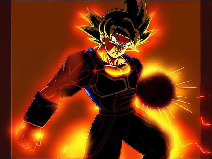 Angry Goku wears Saiyan armor，Hold the ball of light in the universe