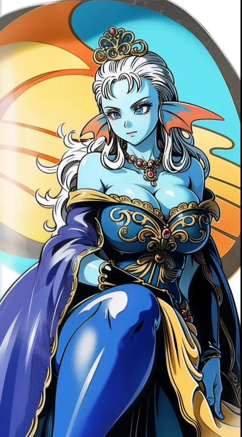 8K,high quality,anime,married woman,beautiful,clean,bright,highlights in eyes,sexy,super big tits,oversized boobs,erotic,nude,beautiful line drawing. Blue skin, well drawn ears, blue and orange gradient fins, spread legs, spread crotch, nude, nothing on, b...