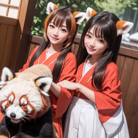 (8K、RAW Photos、top-quality、​masterpiece:1.5)、(realisitic、Photorealsitic:1.5)、ultra-detailliert、超A high resolution、lighting like a movie、(((Idol who loves red pandas)))、(((Japan 16 year old girls)))、(((Wearing a cute costume with a red panda motif)))、(Lots ...