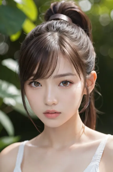 (in 8K、Raw photography、top-quality、​masterpiece)、(realisitic、Photorealsitic)、1girl in、japanes、femele、((Detailed face))、Detailed lips、(A detailed eye)、((More skin))、(Small)、perfectbody、shinny skin、((dark brown hair))、(natural soft light)、((the morning sun))...