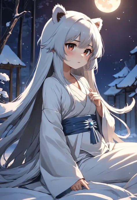 Tanuki sat on the bed，Covered with a thin quilt，Her long hair was draped behind her shoulders，The silver moonlight blocked a layer of holy light on Tanuki Youweis delicate little face，Under the slender neck like a swan is a delicate snow-white collarbone，T...