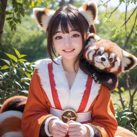 (8K、RAW Photos、top-quality、​masterpiece:1.5)、(realisitic、Photorealsitic:1.5)、ultra-detailliert、超A high resolution、lighting like a movie、(((Idol who loves red pandas)))、(((Japan 16 year old girls)))、(((Wearing a cute costume with a red panda motif)))、(Lots ...