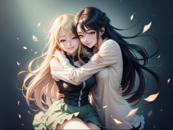 Anime characters hugging and smiling in manga, In anime style, lovely art style, Anime art style, in an anime style, High quality anime art style, Anime art style, subtle anime style, anime realism style, Cute anime style, Realistic anime art style, High-q...