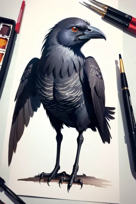 a crow in watercolor