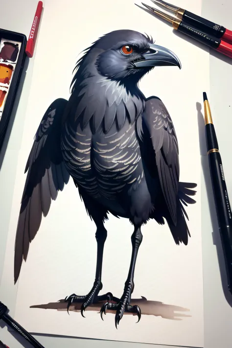 a crow in watercolor