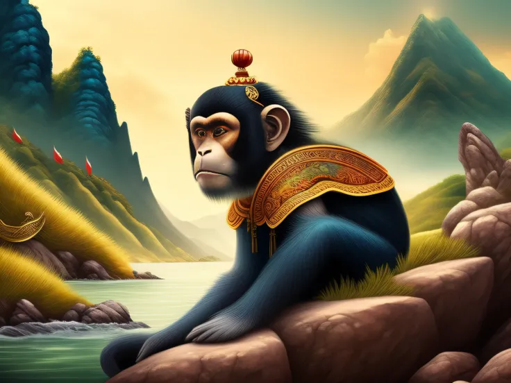 Chinese mythology and stories，Inspired by the classics of the mountains and the sea，A monkey has four ears