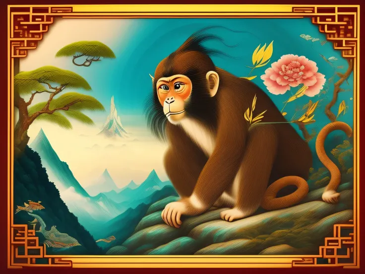 Chinese mythology and stories，Inspired by the classics of the mountains and the sea，A monkey has four ears