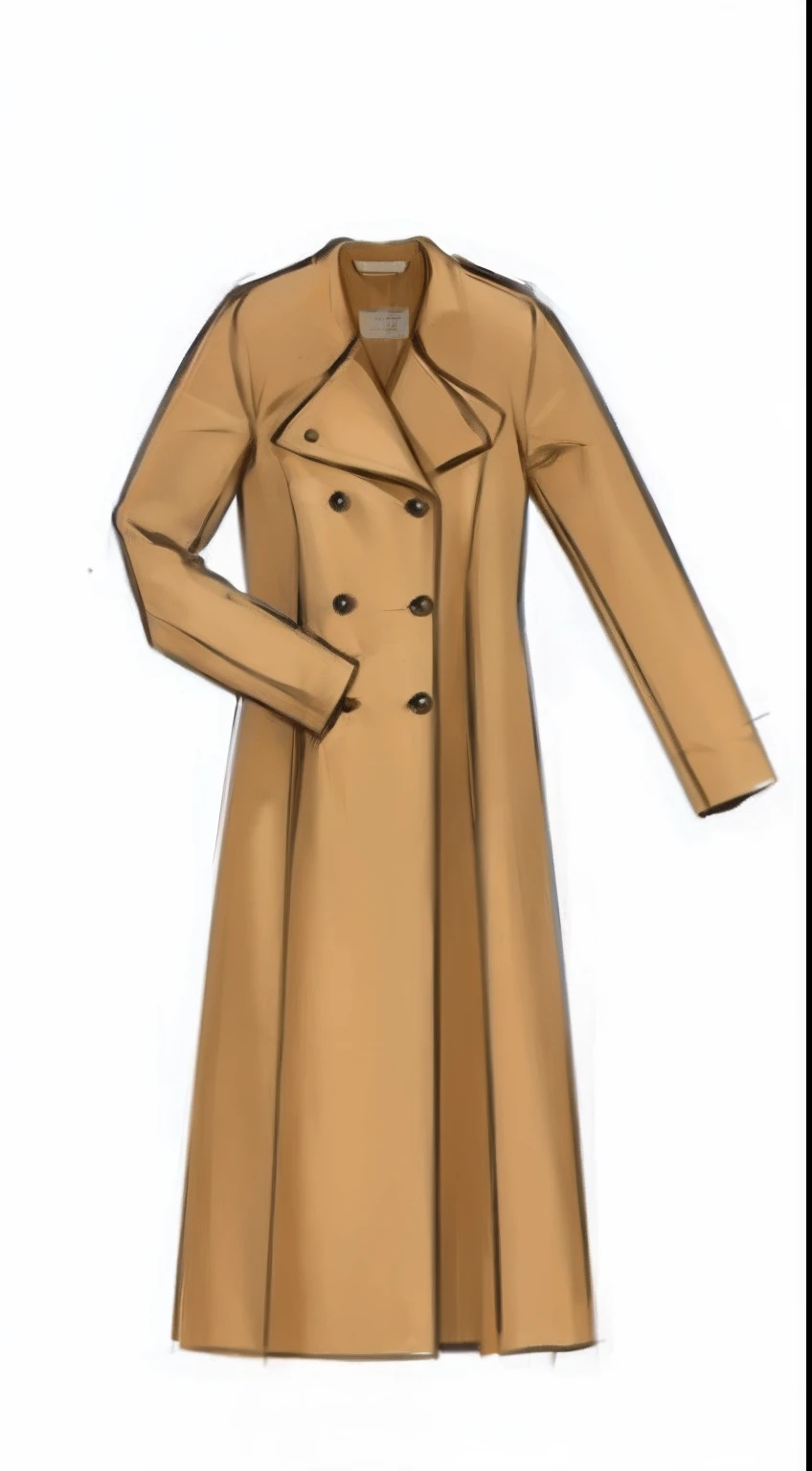 um desenho de um casaco feminino com uma gola longa, pregas de pelagem, trenchcoat, pelagem longa, pelagem longa, technological longcoat, trenchcoat marrom claro, ( ( usando um casaco longo ) ), Casaco, Casaco de detetive, woman is in a trenchcoat, vestind...