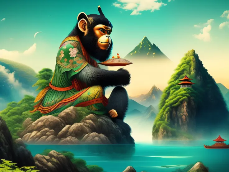 Chinese mythology and stories，Inspired by the classics of the mountains and the sea，A monkey has four ears