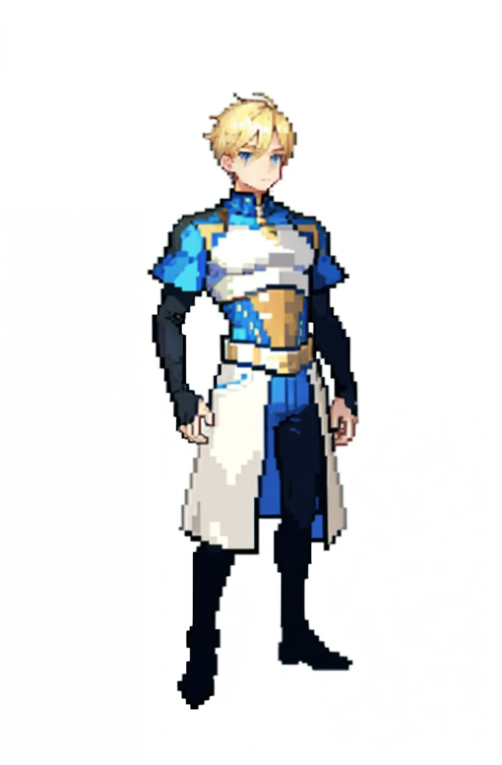 masterpiece, top quality, best quality), pixel,pixel art, 1 boy, fullbody, blonde undercut hair, tall, white background