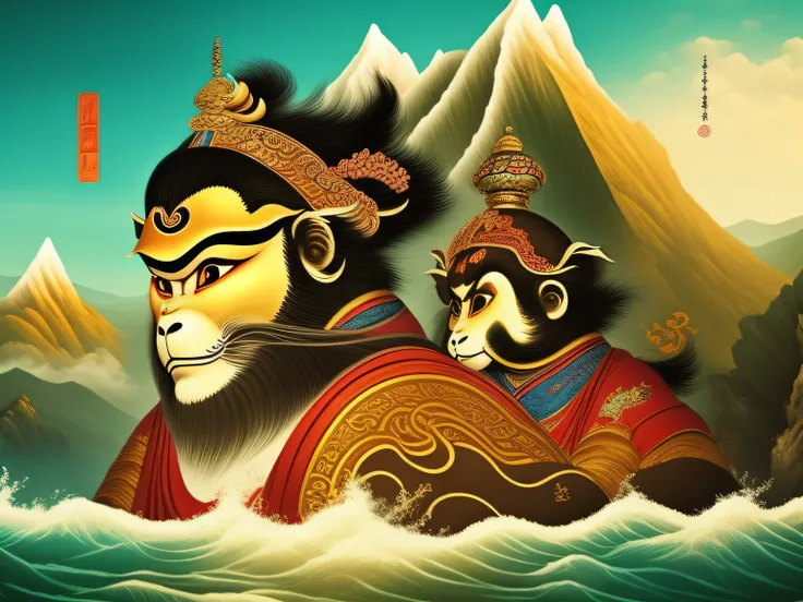 Chinese mythology and stories，Inspired by the classics of the mountains and the sea，A monkey has four ears