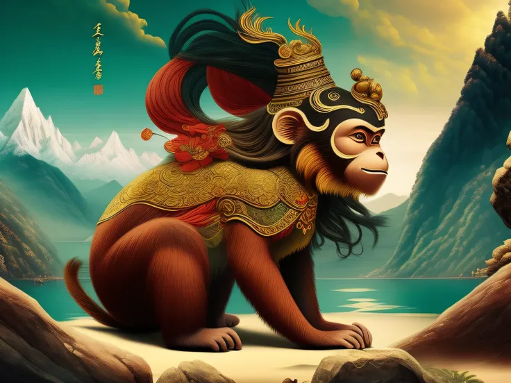 Chinese mythology and stories，Inspired by the classics of the mountains and the sea，A monkey has four ears