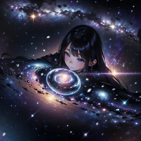 (cosmic space、Beautiful Galaxy、A hyper-realistic、Masterpiece):1.5、(A peek into outer space beyond another dimension、Beautiful Galaxy、A hyper-realistic、Masterpiece):1.9、(Nested outer space)