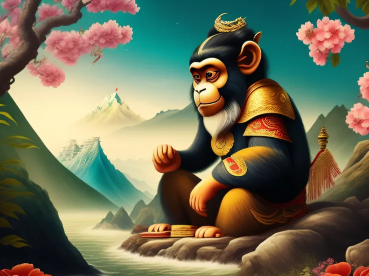 Chinese mythology and stories，Inspired by the classics of the mountains and the sea，A monkey has four ears