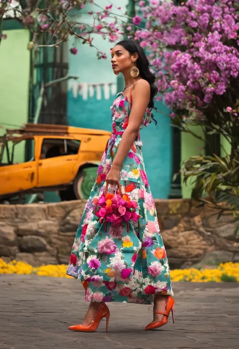 "Vibrant and exquisite, a Kelly bag silhouette bursting with an array of colorful flowers."