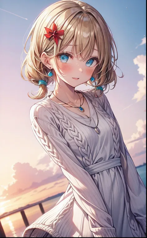 absurderes, ultra-detailliert,bright colour, extremely beautiful detailed anime face and eyes, view straight on, ;D, shiny_skin,25 years old, Short hair, forehead, Blonde hair with short twin tails, Shiny hair, Delicate beautiful face, red blush、(cyan eyes...