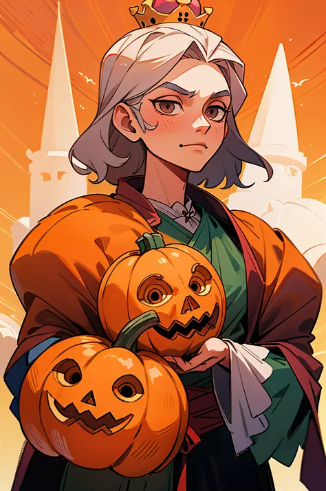 "King with a pumpkin head, majestoso e imponente."