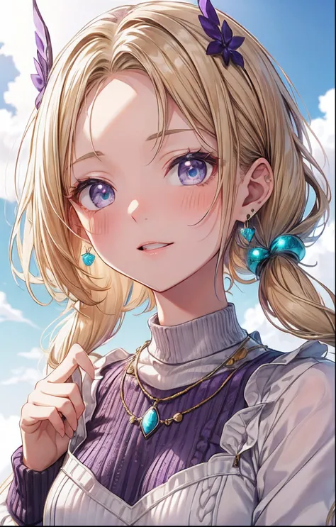 absurderes, ultra-detailliert,bright colour, extremely beautiful detailed anime face and eyes, view straight on, ;D, shiny_skin,25 years old, Short hair, (forehead:1.3), Blonde hair with short twin tails, Shiny hair, Delicate beautiful face, red blush、(cya...