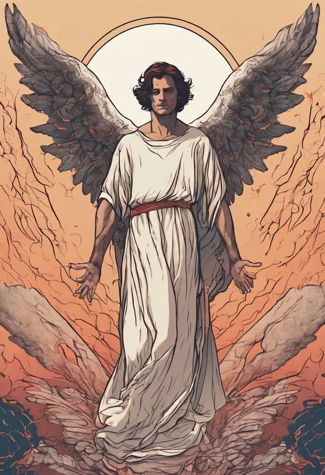 angel with wings male sex dark hair in heaven with bible in hand