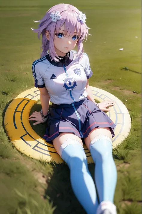 asltofo fate, uniforme de futebol em um campo de futebol, pose de anime