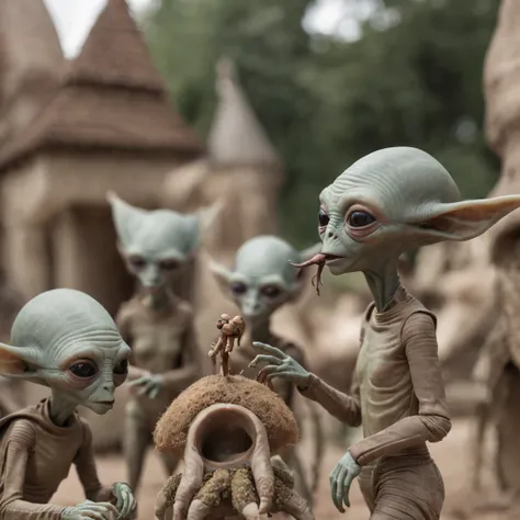 4.	All sort of hundreds of strange alien creatures by Hieronymus Bosch. mystical Market Place festival. A lively marketplace in Star Wars movie style photography, with alien people bustling about, stalls with a variety of goods, and a warm atmosphere at de...