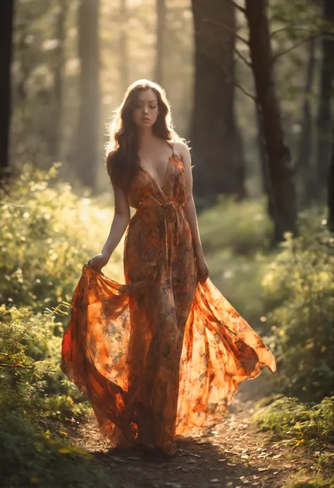 Beautiful girl full body dress silk dress delicate and beautiful，the detail，realisticlying，Ultra Realistic Photo，8K  UHD，digital SLR camera，The sun shines in the forest ，high high quality，filmgrain，Wildflowers are beautiful，The early morning sun overlaps，B...