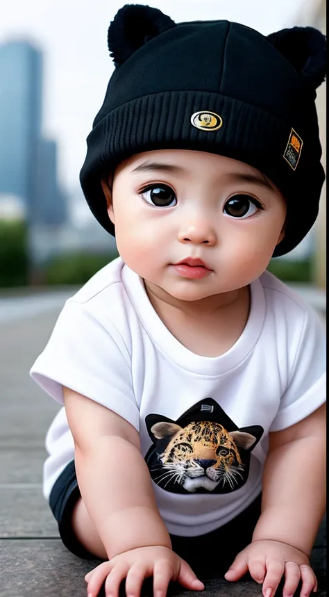 A cute Kawaii tiny hyper realistic baby jaguar, wearing hip hop clothes, city background. wide angle full body, 8k, Cinematography, photorealistic,epic composition Unreal Engine,Cinematic, Color Grading, Portrait Photography,Ultra-Wide Angle, Depth of Fiel...