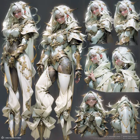 ((Masterpiece, Highest quality)), Detailed face, CharacterDesignSheet，full bodyesbian, Full of details, Multiple poses and expressions, Highly detailed, Depth, Many parts，beuaty girl，cinmatic lighting，with light glowing，Armour，White robes