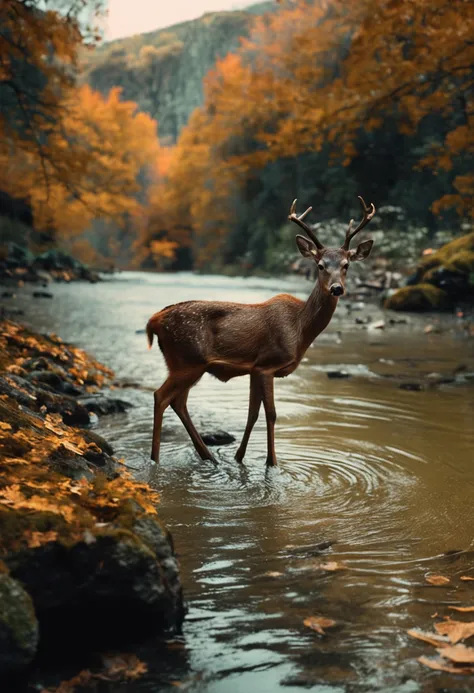 Unreal a deer drinking water from the river