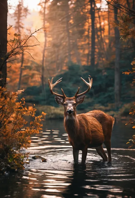 Unreal a deer drinking water from the river