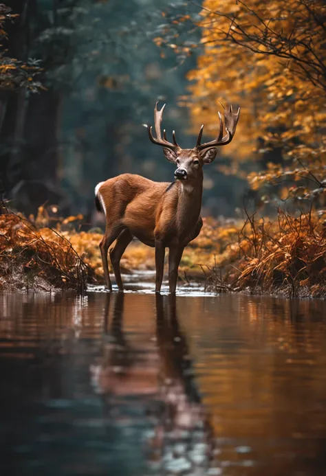 Unreal a deer drinking water from the river