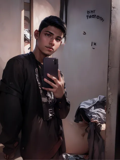 19 year old indian boy taking a selfie,cold colours photo