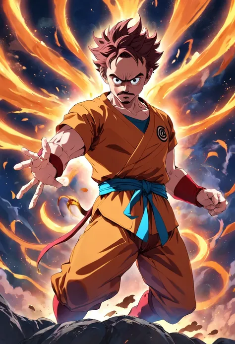 - Robert Downey Jr. as Monkey King
                               As Dragon Ball ::Bright color anime style ,full bodyesbian ::_Eye style,废墟,deformaçao