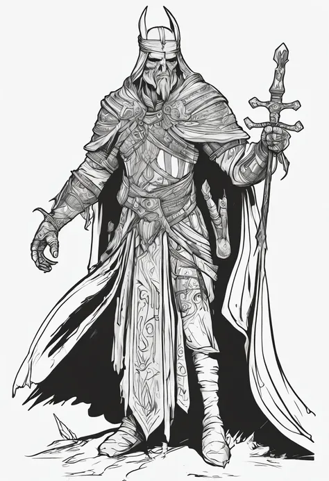 full body, lich from The Witcher game, b/w outline art, full white,white background, Sketch style, (((((white background))))), 	only use outline., line art, clean line art, white background, Sketch style