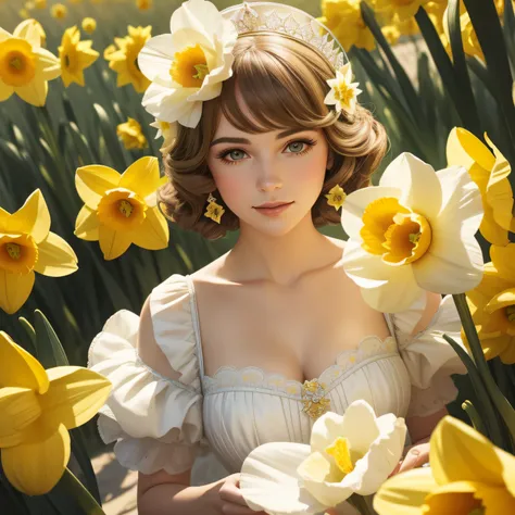 daffodil duchess, wonderland style, perfect composition, beautiful, highly detailed, high quality, daffodil duchess