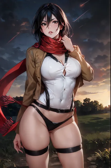 Anime girl with a red scarf and a brown jacket posing, from attack on titan, gama murata e Artgerm, Artgerm extremamente detalhado, menina anime sedutora, estilo Artgerm, mulher bonita sedutora do anime, Makoto Shinkai e Artgerm, estilo Artgerm, Artgerm. a...