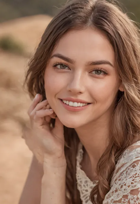 "Beautiful girl with a captivating smile in a picturesque landscape of Portugal."