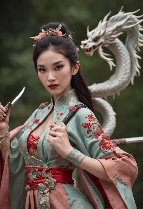 The Chinese dragon fairy holds the sword