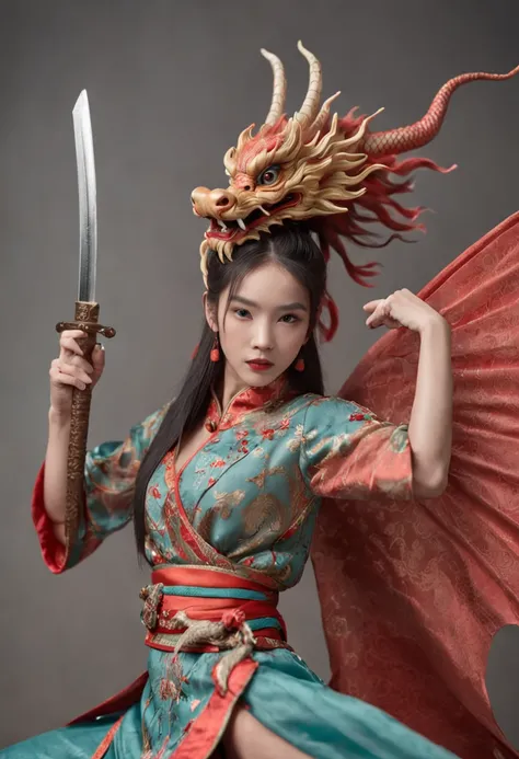 The Chinese dragon fairy holds the sword